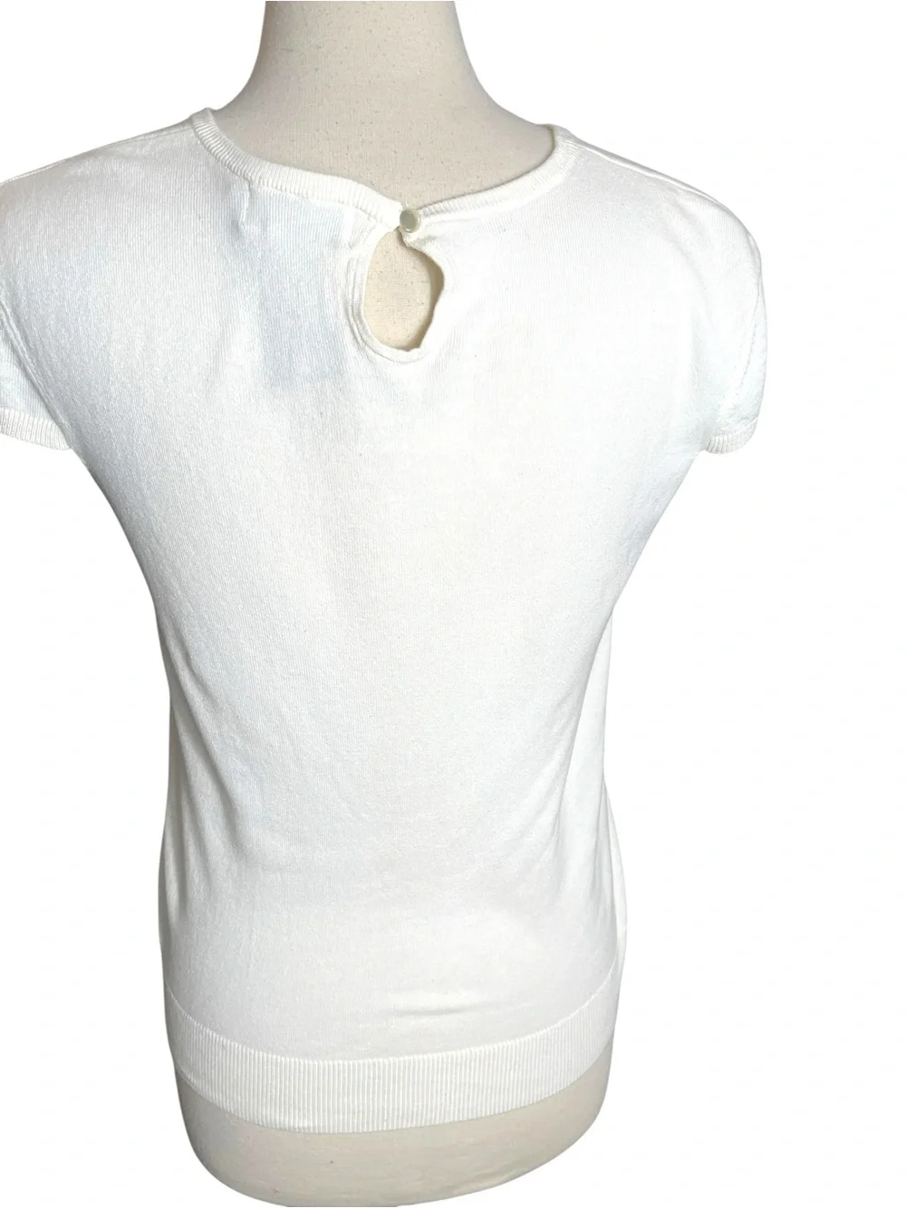 New TOPSHOP Cat Design Cap Sleeve Knit Top SZ M Cream